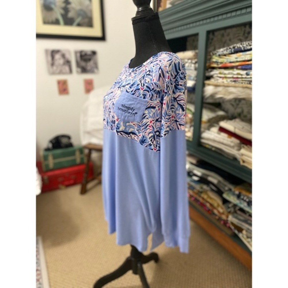 Simply Southern Tropical Leaf Pocket Long Sleeve T-Shirt Women's XL - Picture 6 of 8